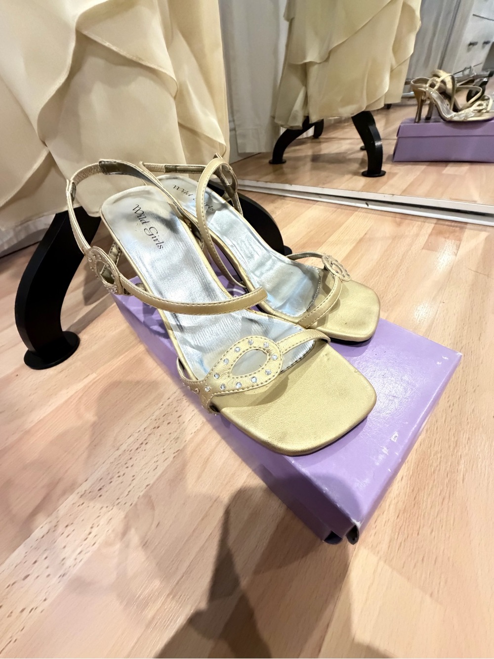 Light Gold Slingback Heels with Rhinestone Accent Size 6.5